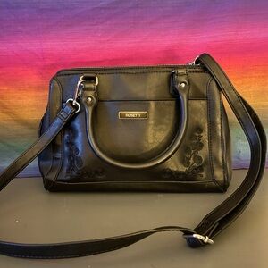 Rosetti Black Embroidered Satchel Crossbody Bag Triple Entry
